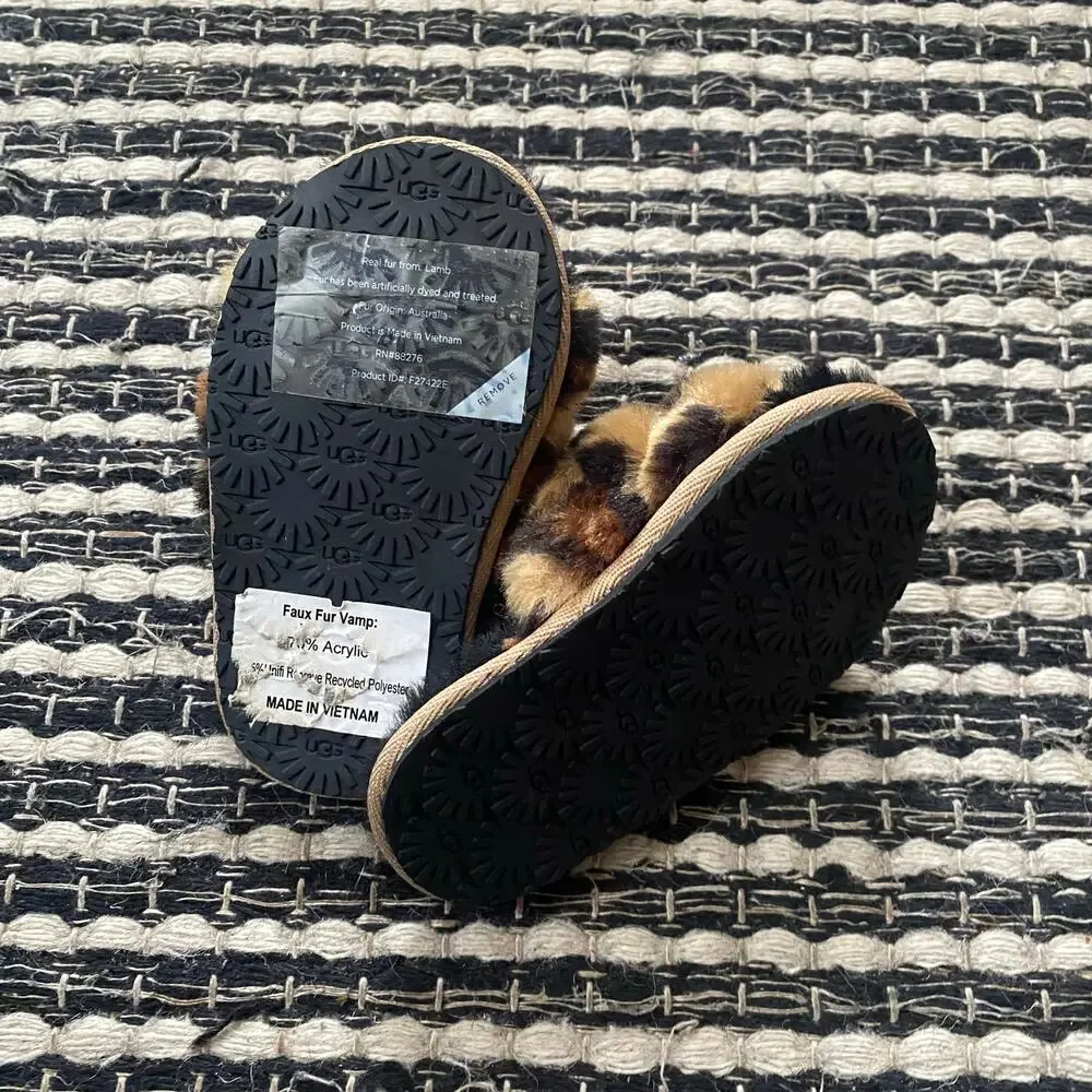 🌿UGG Baby Fluff Yeah Leopard Print Branded Elastic Slingback Strap Slipper 6